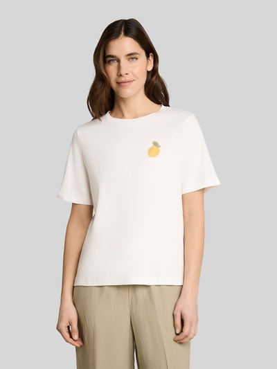 Tom Tailor Regular Fit T-Shirt aus reiner Baumwolle mit Stickerei Offwhite 4