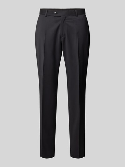 Produktfoto, Anzughose aus Schurwolle Modell 'Cole' von CG - Club of Gents, schwarze Farbe, schmaler Schnitt, Reine Schurwolle, Slim-Fit, Bügelfalten, Bundweite bei Größe 50: 45 cm, Innenbeinlänge bei Größe 50: 78 cm