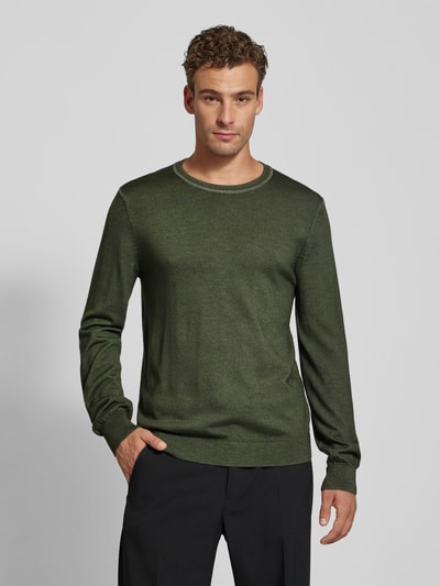 OLYMP Level Five Slim Fit Strickpullover aus Schurwolle mit Rundhalsausschnitt Dunkelgruen 4