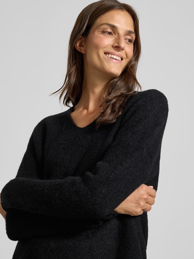 MOS MOSH Oversized gebreide pullover met ribboorden, model 'THORA' Zwart - 3