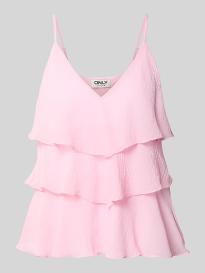 ONLY regular fit top met bandjes met volants model 'LINN' Roze - 2