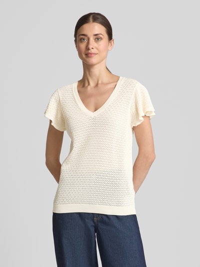 MOS MOSH T-shirt z imitacji dzianiny model ‘GANNA’ Écru 4