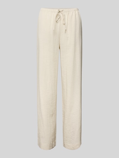 Produktfoto, Straight Fit Hose aus Viskose-Mix Modell 'Daria' von MSCH Copenhagen in Beige, leichte Leinen-Textur, elastischer Bund mit Tunnelzug