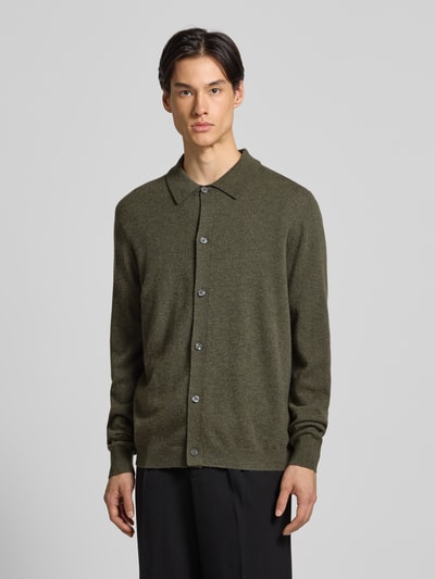 Christian Berg Men Strickjacke aus Baumwoll-Kaschmir-Mix Oliv Melange 4