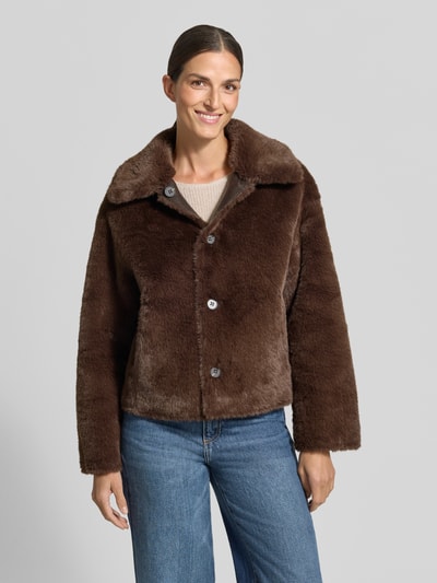 OPUS Cropped Webpelzjacke aus Polyester mit Wendefunktion Modell „Hafellda“ Dunkelbraun 6