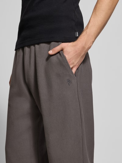 REVIEW Sweatpants in riblook met elastische band Donkergrijs - 3