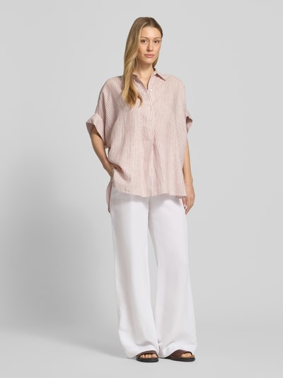 Weekend Max Mara Bluzka lniana o kroju oversized z krótkim rękawem model 'VERVE' Brudnoróżowy 1