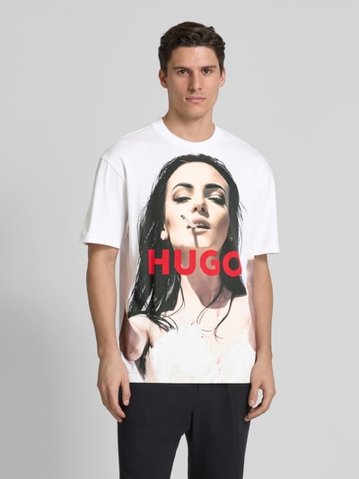 HUGO T-Shirt mit Label-Print Modell 'DUWEDIE' Weiss 4