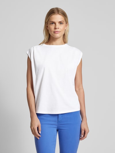 comma Casual Identity T-shirt met geribde ronde hals Wit - 4