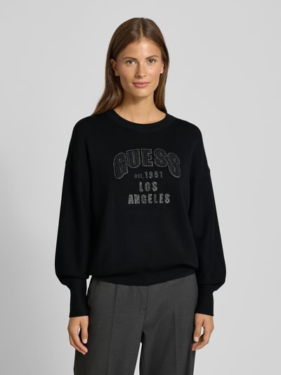 Guess Strickpullover mit Ziersteinbesatz Modell 'LEIGHTON' Black 4