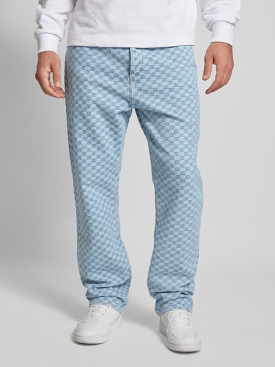 Hugo Blue Relaxed Fit Jeans mit Gitterkaro Modell 'Nate' Hellblau 4