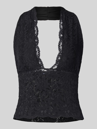 Gina Tricot Top z koronki z wiązaniem na szyi Czarny 2