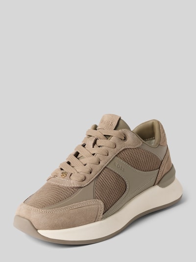 Produktfoto, Sneaker aus echtem Rindsleder Modell 'B Icon_Runn' von BOSS in Beige- und Cremetönen, glatte und strukturierte Oberflächen, Damen Sneaker von BOSS