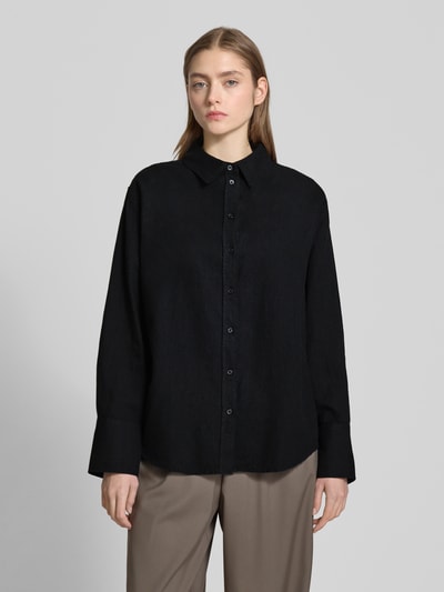Gina Tricot Regular fit overhemdblouse van linnen met doorknoopsluiting Zwart - 4