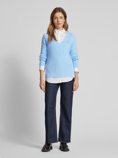 Tommy Hilfiger Strickpullover mit V-Ausschnitt Hellblau 1