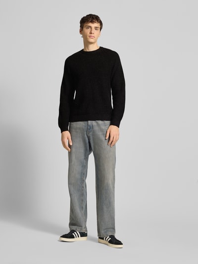 Only & Sons Regular fit gebreide pullover van katoenmix met wol, model 'LITUS' Zwart - 1