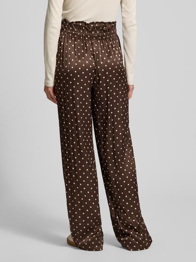 VILLA SOPHIE Wide leg stoffen broek van viscosesatijn, model 'ELODIE' Donkerbruin - 5