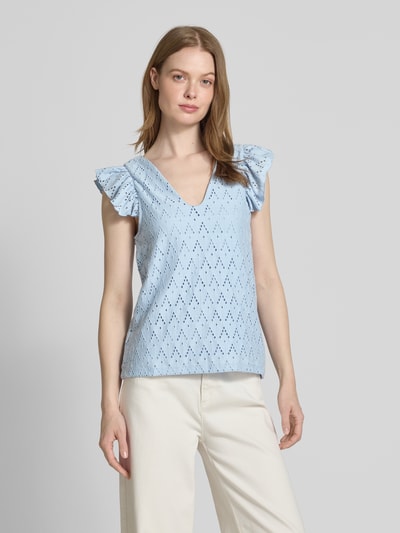 Vila Top bluzkowy z haftem angielskim model ‘AMALINA’ Jasnoniebieski 4