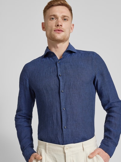 JOOP! Collection Slim fit linnen overhemd met haaikraag, model 'Pai' Marineblauw - 3