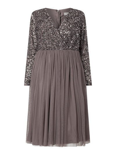 MAYA DELUXE PLUS SIZE Cocktailkleid aus Mesh in Wickel-Optik Anthrazit 2