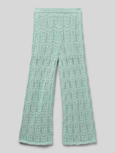 Mango Wide Leg Stoffhose mit Lochmuster Helltuerkis 3