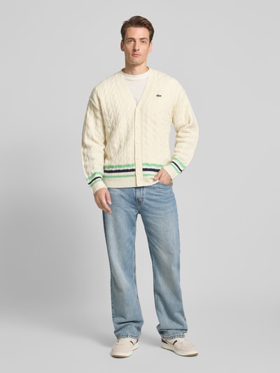 Lacoste Relaxed fit gebreid jack van wolmix Offwhite - 1