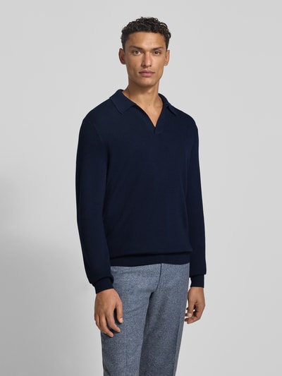 GRAN SASSO Gebreide pullover van scheerwol met platte kraag en V-hals Marineblauw - 4