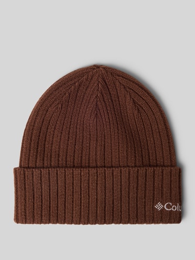 Produktfoto, Mütze in Strick-Optik Modell 'COLUMBIA' von Columbia, braune Farbe, Logo-Detail, fixierter Saum, Herren Mütze.