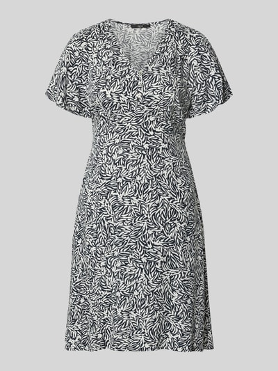 Produktfoto, Minikleid aus Viskose mit V-Ausschnitt und Knopfleiste von Zero, biała i czarna tkanina, krój A-linii, wzór allover, długość tyłu w rozmiarze 36: 76 cm, szerokość w rozmiarze 36: 45 cm, długość rękawa w rozmiarze 36: 21 cm