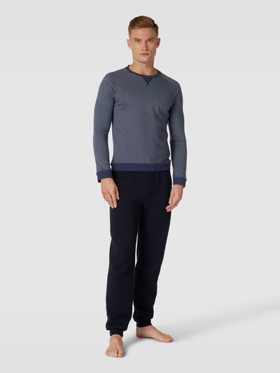 Schiesser Longsleeve mit Strukturmuster Modell 'Mix+Relax' Marine 1