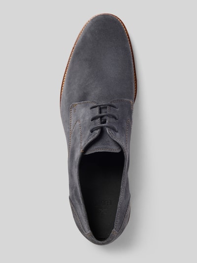Produktfoto, Schnürschuhe aus echtem Leder Modell 'Drift' von Lloyd in dunkelgrauer Velours-Optik, glatte Sohle, schmale Passform, Absatzhöhe 3 cm, Schafthöhe 7 cm, Schaftweite 11 cm.