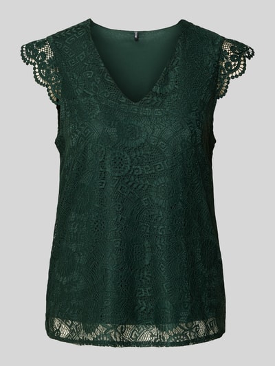 Pieces Regular fit blouseshirt met kant, model 'OLLINE' Donkergroen - 2