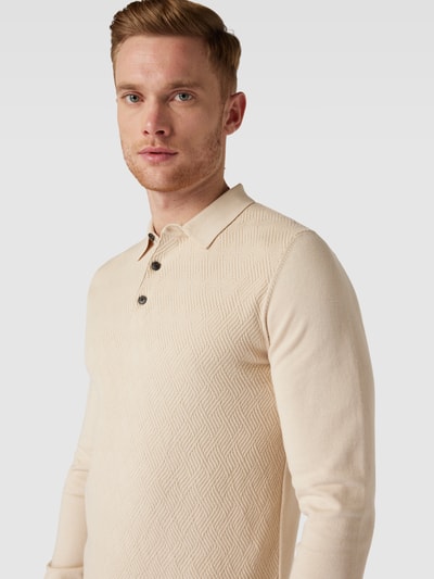 SELECTED HOMME Sweter z dzianiny z kołnierzykiem polo model ‘CORNER’ Złamany biały 3