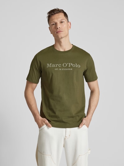 Marc O'Polo T-shirt met labelprint Olijfgroen - 4