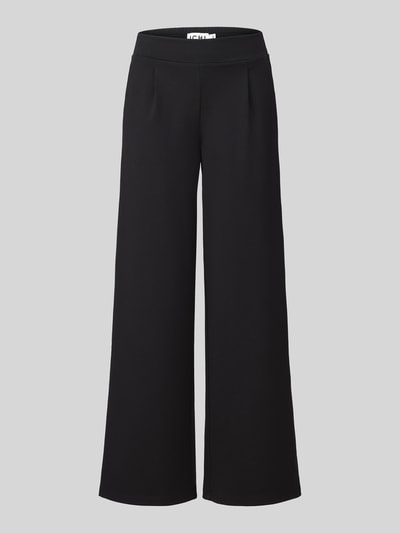 Produktfoto, schwarze Hose mit weitem Bein Modell 'KATE' von ICHI, unifarben, elastischer Bund, Gesäßtasche, Material-Mix mit Viskose-Anteil