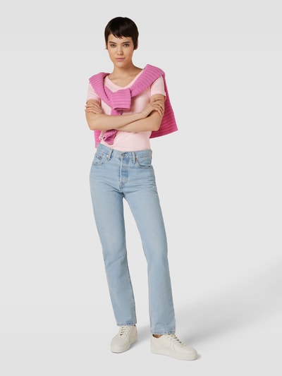 Esprit T-shirt met afgeronde V-hals Roze - 1