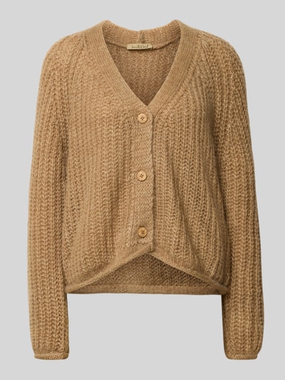 Produktfoto, Relaxed Fit Cardigan mit Woll-Anteil von Smith and Soul, brauner Strick, V-Ausschnitt, Knopfleiste, Material-Mix Struktur