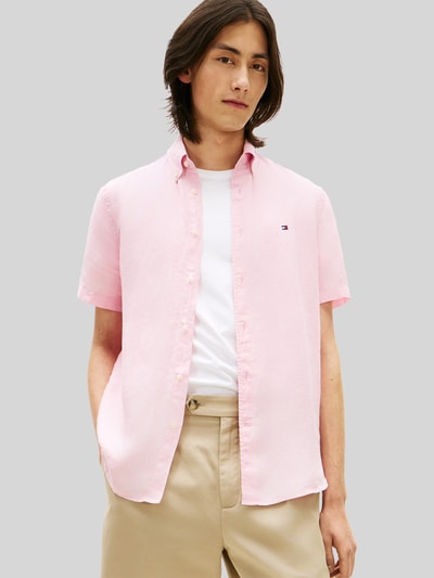 Tommy Hilfiger Regular Fit Kurzarmhemd aus reinem Leinen Rosa 4