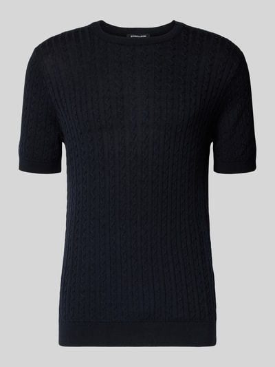 Produktfoto, Regular Fit T-Shirt aus reiner Baumwolle Modell 'ADRIAN-TC' von Strellson in Strickoptik mit Zopfmuster, Farbe Dunkelblau