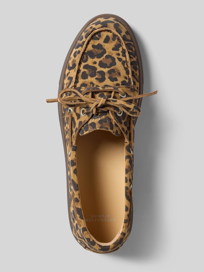 Productfoto, Schnürschuhe aus echtem Leder van Copenhagen, echt leer, afgeronde vorm, vetersluiting, gestructureerde zool, luipaardprint, hakhoogte 2 cm, schachthoogte 6 cm, schachtbreedte 12 cm