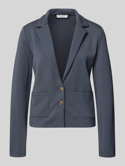 Produktfoto, Sweatblazer mit Taschen und Revers von Christian Berg Woman im Regular-Fit aus Material-Mix mit Modal-Anteil, Knopfverschluss, Reverskragen, zwei Taschen, in dezentem Grau mit glatter Textur.