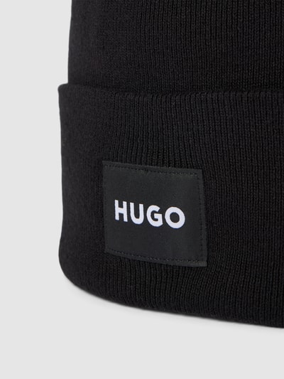 HUGO Beanie met labelpatch, model 'Xevon' Zwart - 2