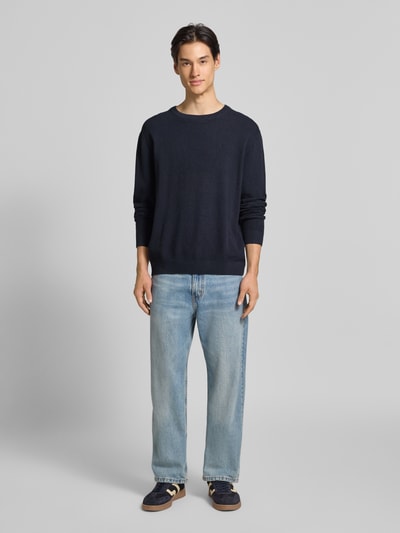 Tom Tailor Regular fit gebreide pullover van zuiver katoen Marineblauw - 1