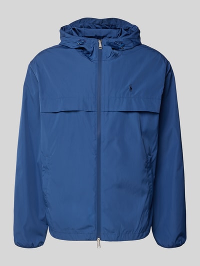 Produktfoto, Regular Fit Regenjacke mit Logo-Stitching van Polo Ralph Lauren, effen blauw met elastische zoom, capuchon en steekzakken