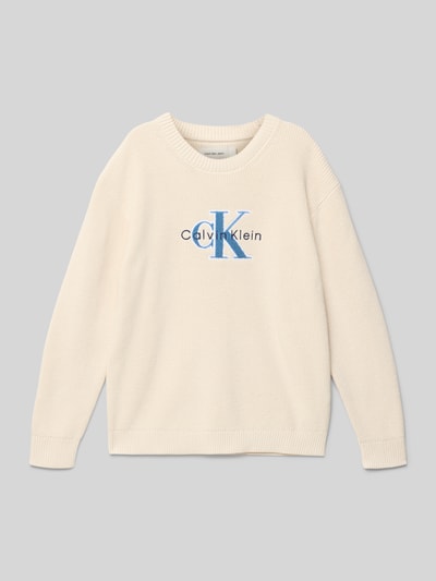 Calvin Klein Jeans Sweter z dzianiny z prążkowanymi wykończeniami Piaskowy 1
