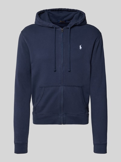 Produktfoto, Regular Fit Sweatjacke aus Baumwoll-Mix von Polo Ralph Lauren, granatowa, jednolita, zamek, aplikacja logo, kaptur ze sznurkiem, długi rękaw, bawełniany miks, tekstura sweat
