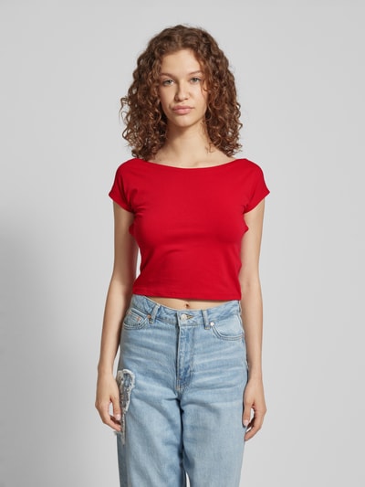 Review Cropped T-Shirt mit U-Boot-Ausschnitt Rot 4