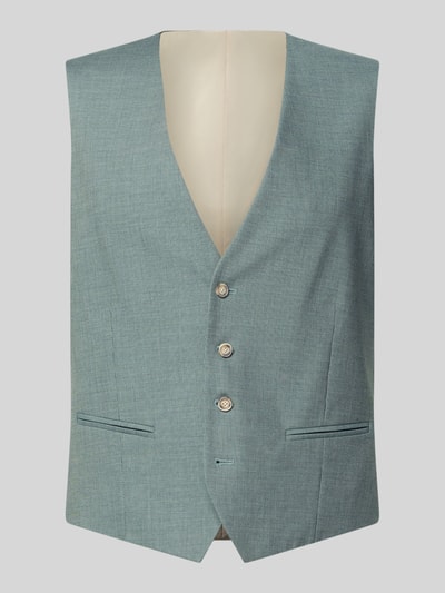 Produktfoto, Regular Fit Weste mit Viskose-Anteil von MCNEAL in hellblauem Ton, elastischer Stoff, V-Ausschnitt, Knopfleiste, Pattentaschen