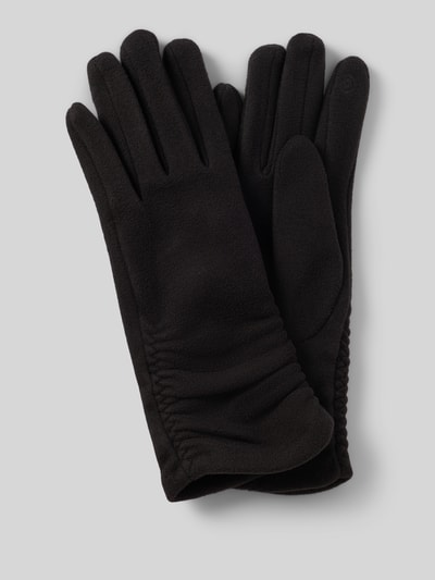 Produktfoto, schwarze Handschuhe aus elastischem Material-Mix mit Raffungen, glatte Textur, Handschuhe aus elastischem Material-Mix mit Raffungen von EEM, Damen Handschuhe
