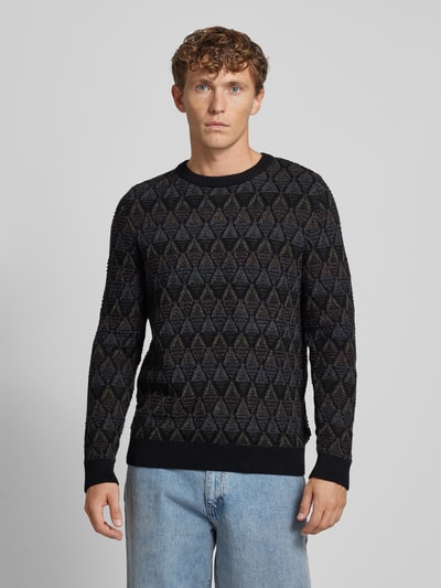 Jack & Jones Premium Sweter z dzianiny z prążkowanymi wykończeniami model ‘EDDIE’ Czarny 4